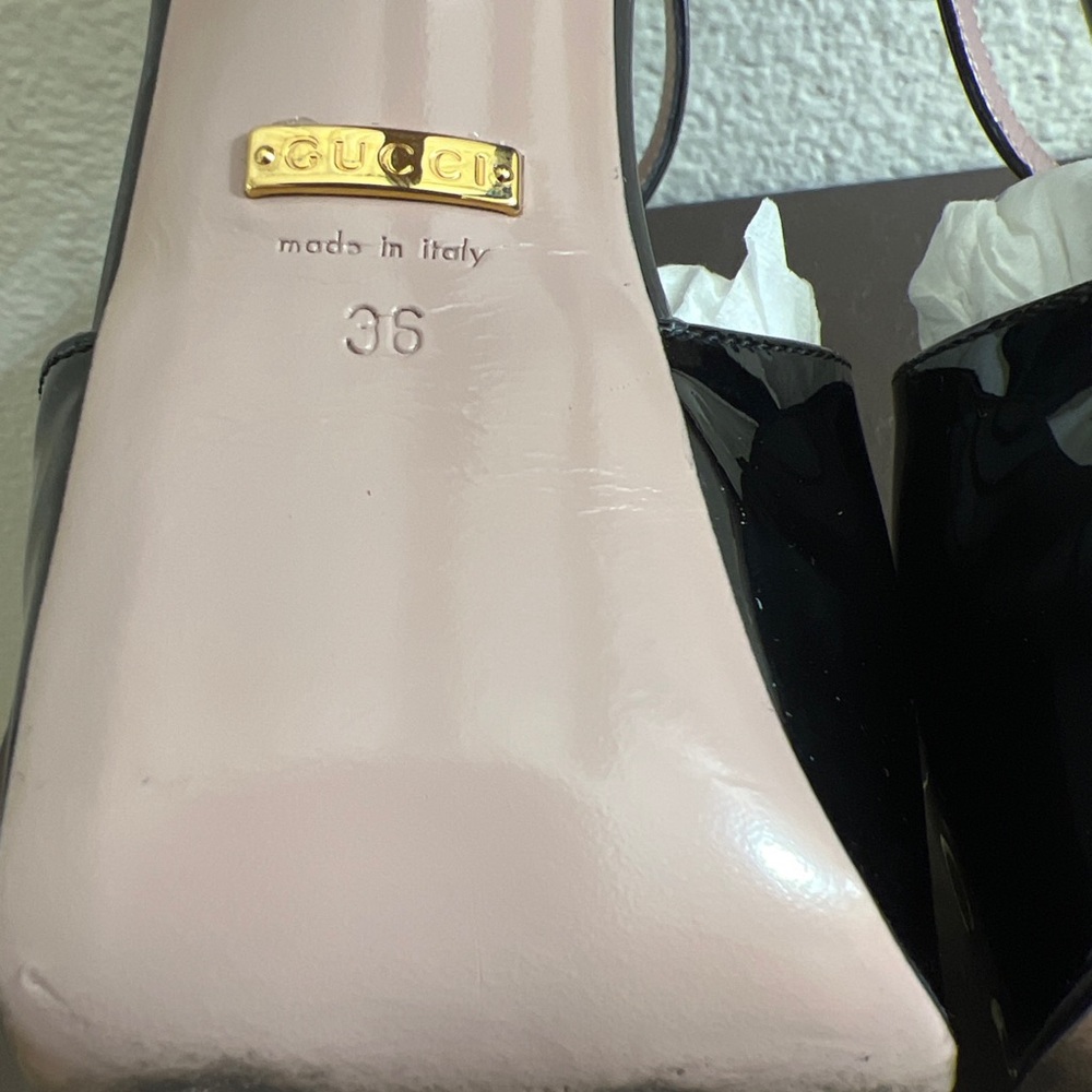 Gucci Black Patent Leather Vernice Crystal/Napa Charlott Nero Size IT 36, US 6. - Picture 12 of 16